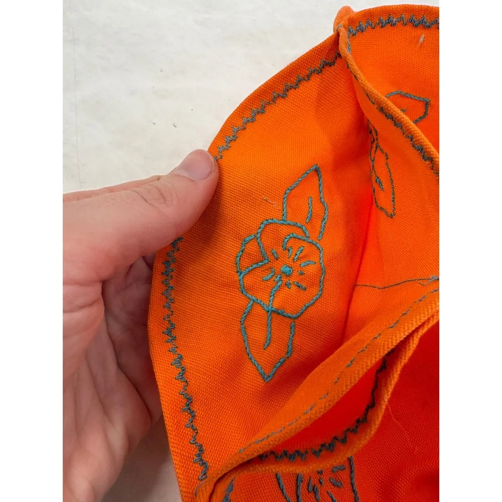Vintage Handmade Packable Jewelry Holder Orange Blue Floral Embroidered Travel